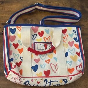 Brighton Love Colorful Heart Print Crossbody Canvas Tote Bag